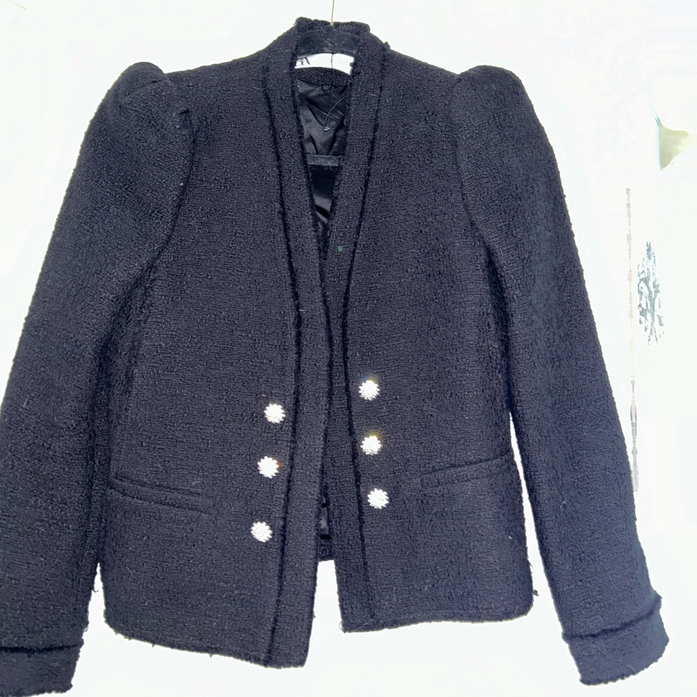 Black Zara blazer with sparkly buttons - perfect for holiday!